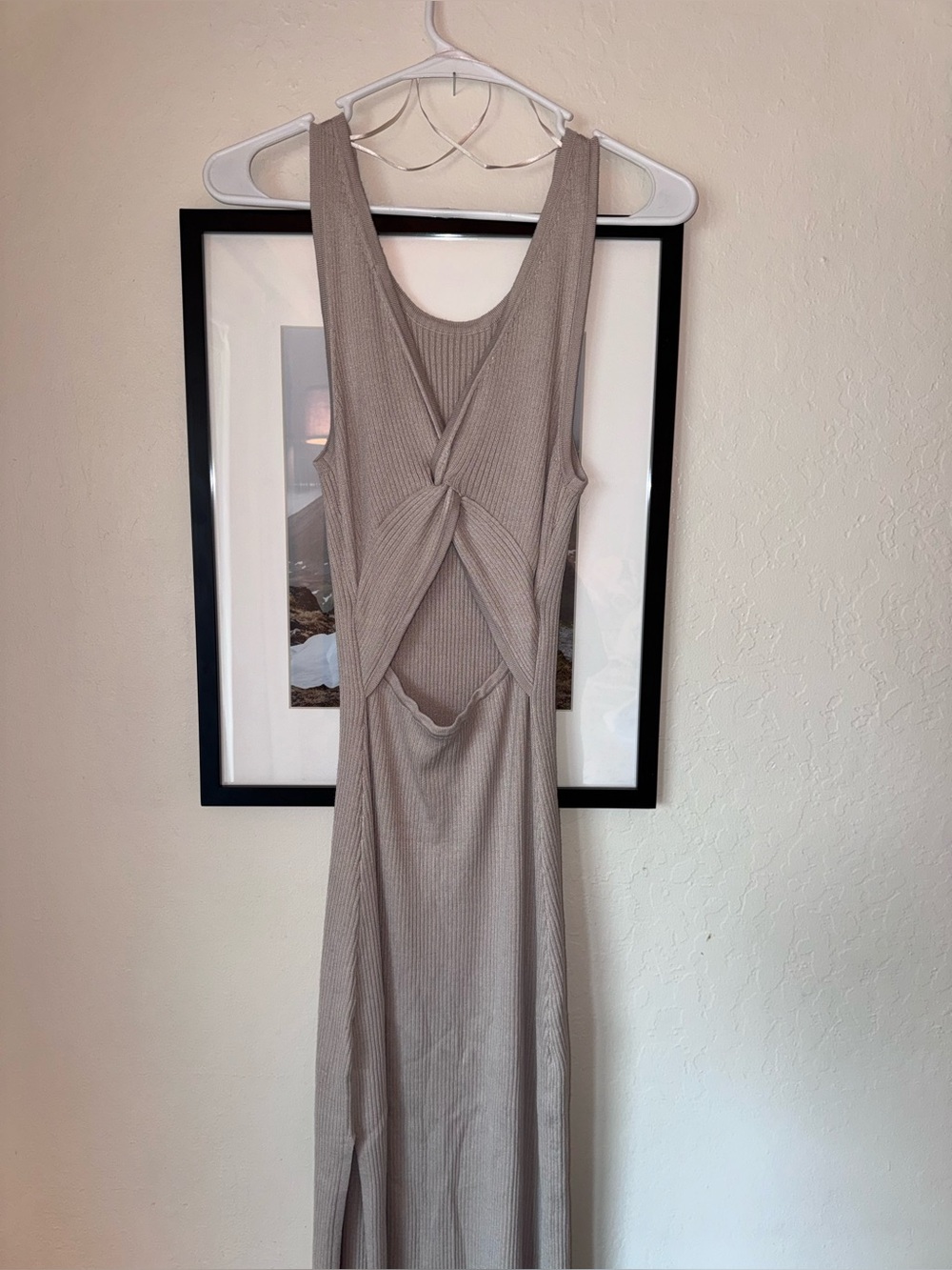 Stretchy Beige Midi Dress